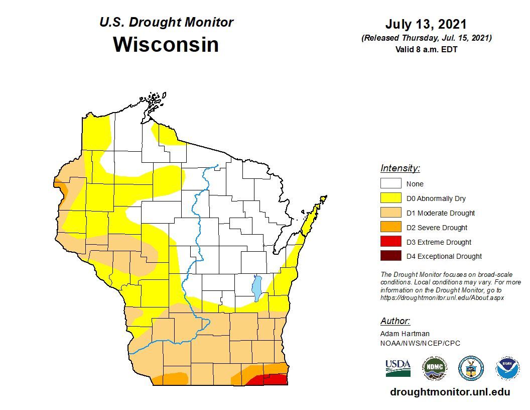 Wisconsin drought monitor as of 7-15-21